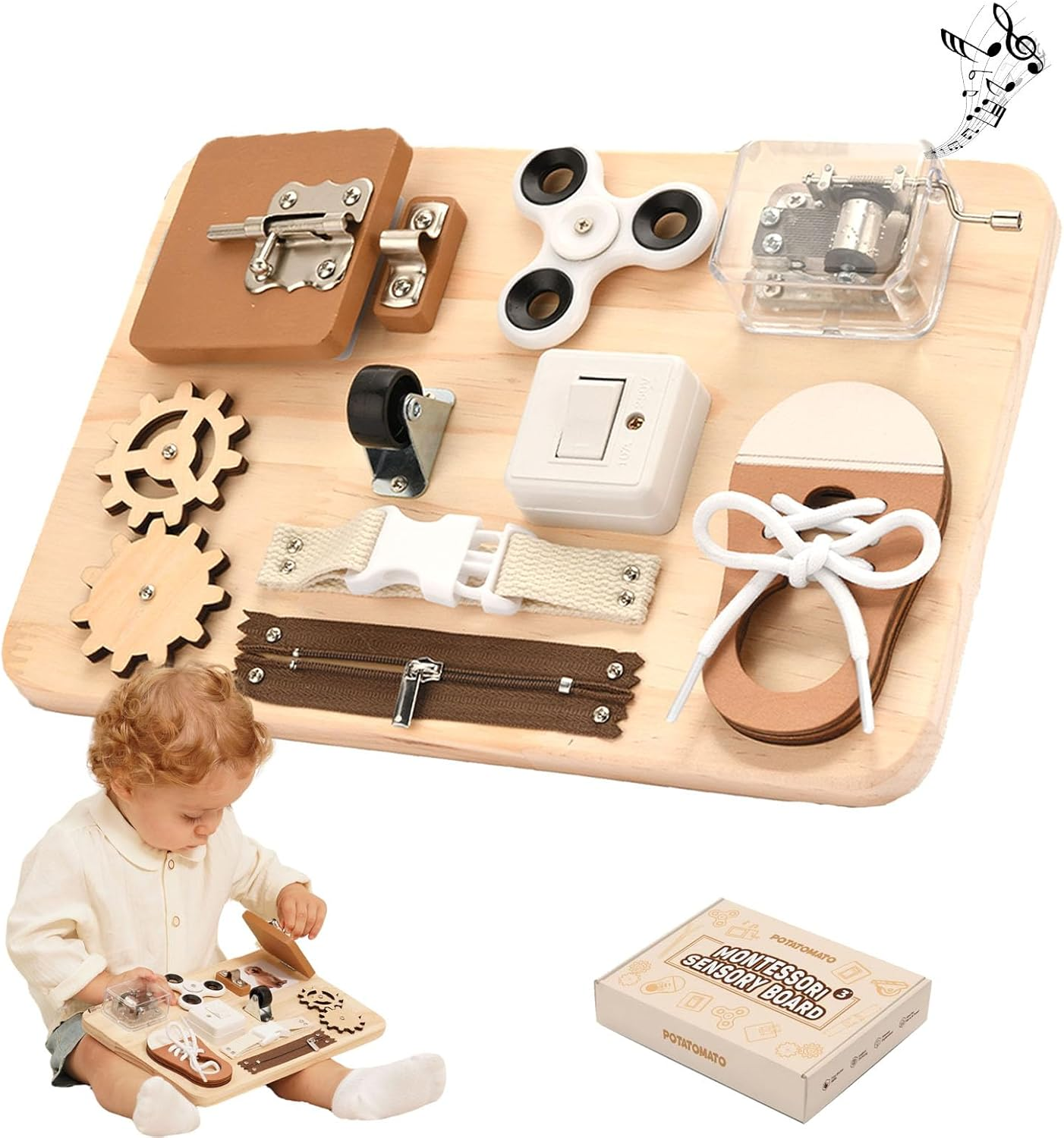 Montessori Busy Board Wooden Sensory Toddler Toys Preschool Educational Learning Activities for Boys & Girls- Birthday Gifts for Kids image number 3