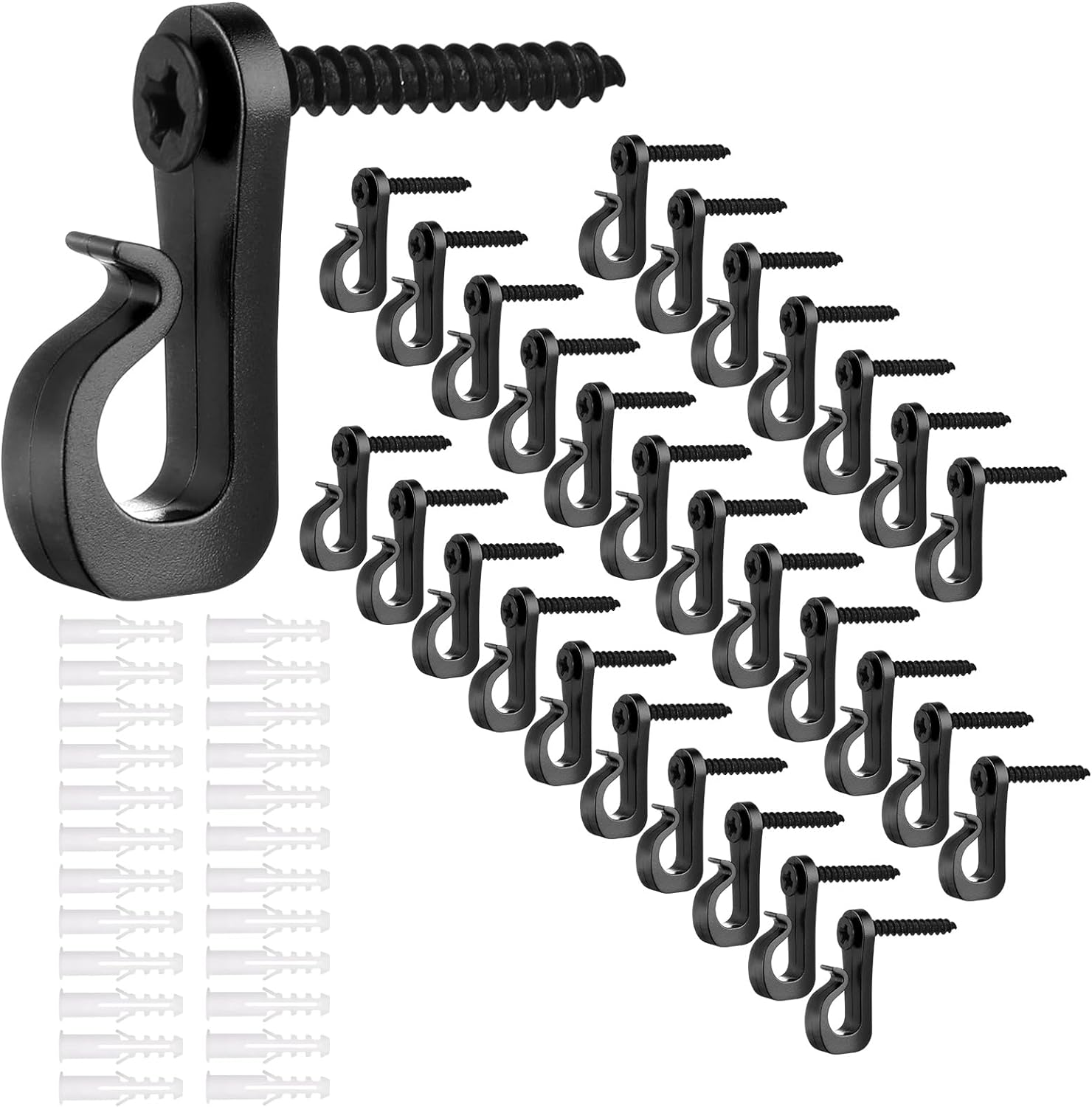 30Pcs String Light Hooks Durable Anti-Rust Waterproof Light Hooks for Hanging Fairy Lights Hanging Plants Wind Chime Basket Securely Buckle Design Indoor Outdoor Use (30, Black)