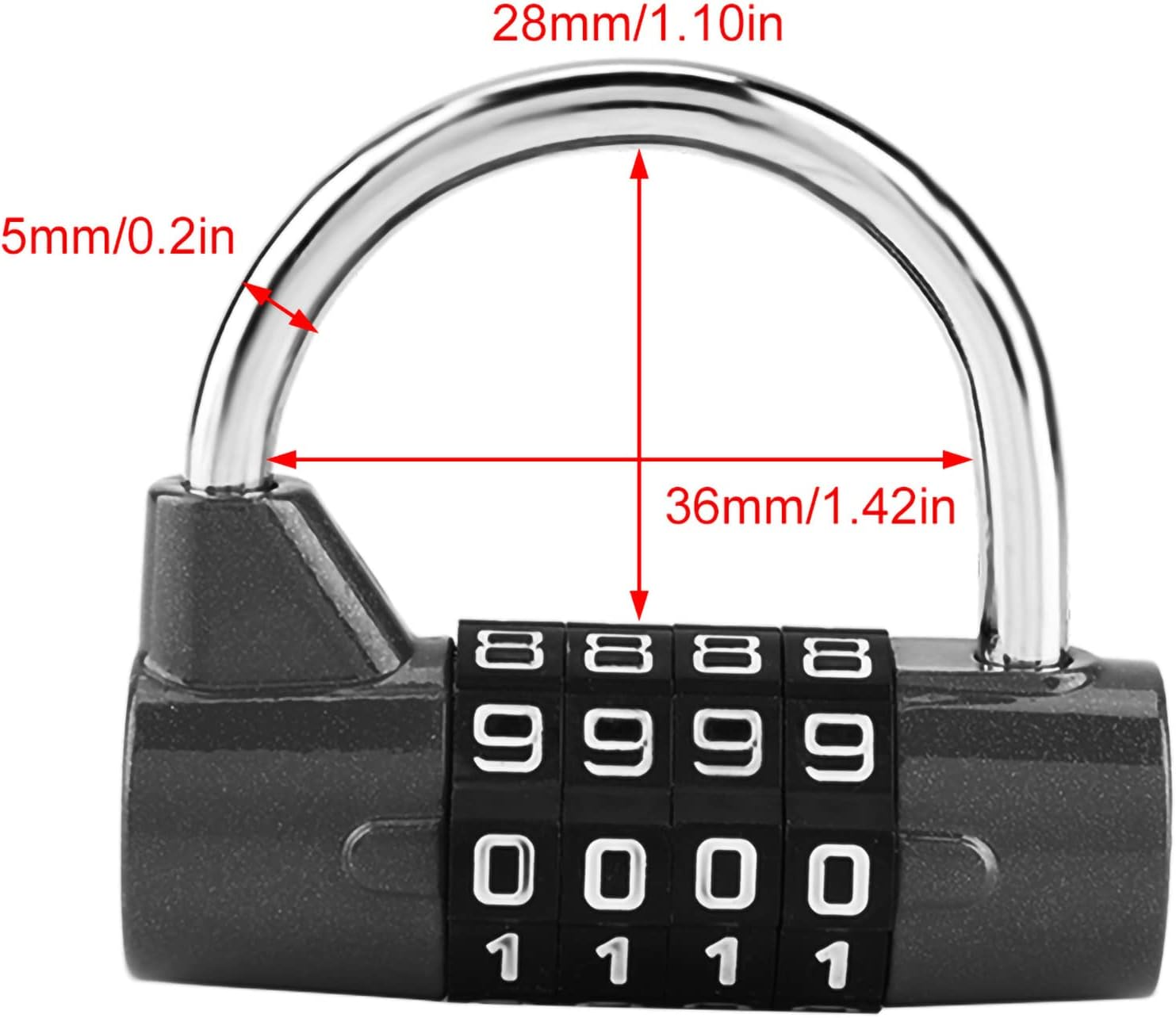 Padlock with 4 Digit Code Combination Travel Suitcase Gym Locker Security Password Lock Zinc Alloy (Black) image number 3