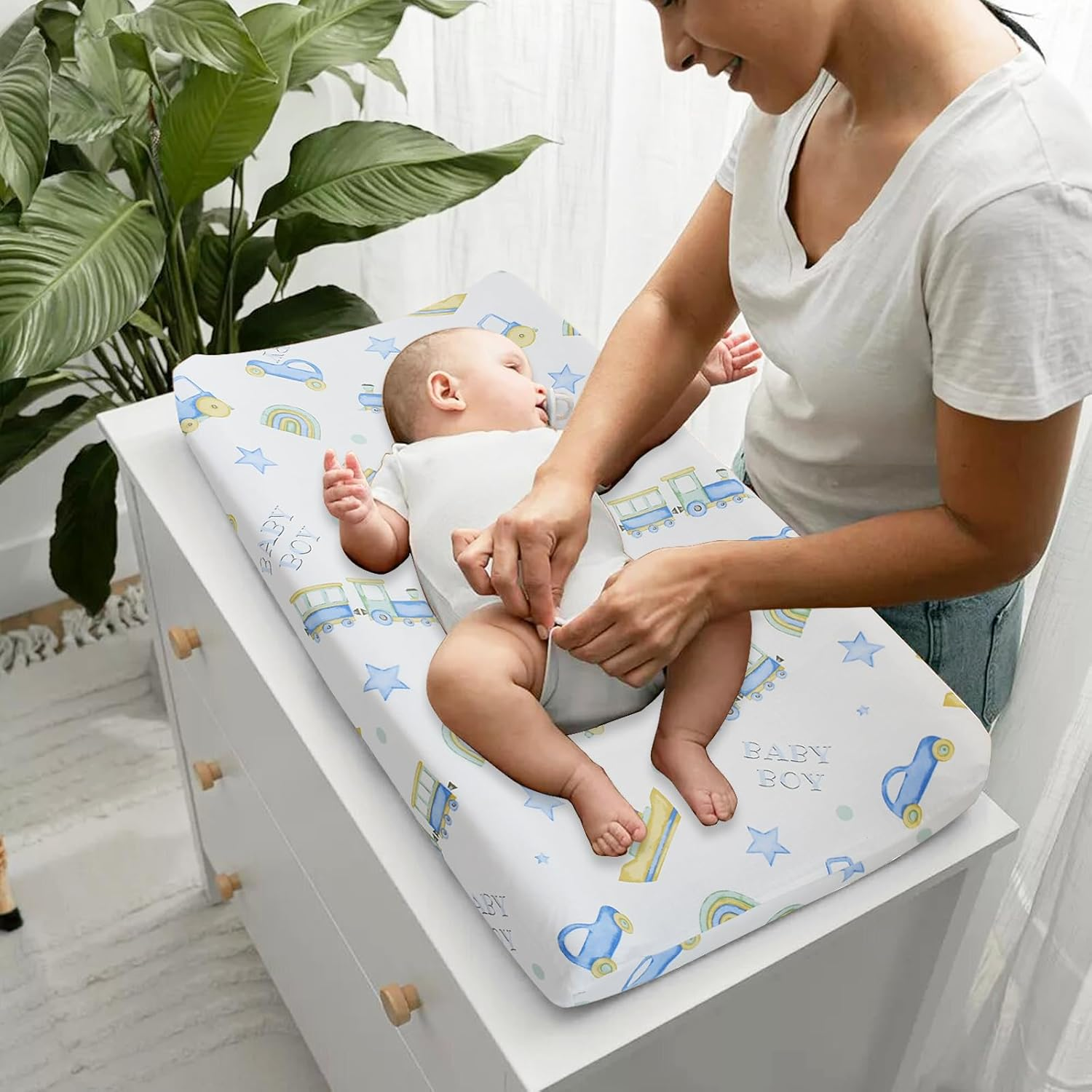 Owlowla Changing Pad Cover,Ultra Soft Cotton Changing Table Covers,Breathable&Durable Nursery Diaper Changing Pad Sheets for Baby Boys Girls(Baby Boy&Dino) image number 4