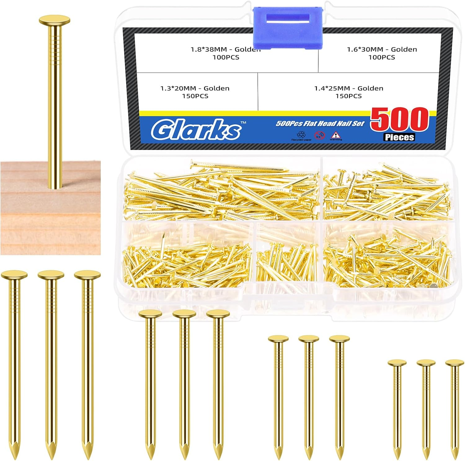 Glarks 500Pcs 20/25/30/38Mm Length Nail Assortment Kit, Black Hanging Nails, Finishing Nails, Wall Nails, Wood Nails, Common Nails, Hardware Nails for Picture Wall Hanging