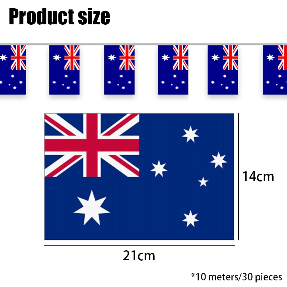 Australia String Flag Pennant Banner,Kiwinvou 38Pcs Australia Flags,10 Meter Mini Australian Flags Bunting Banner for School, Party, Sports Events, Patriotic Festival