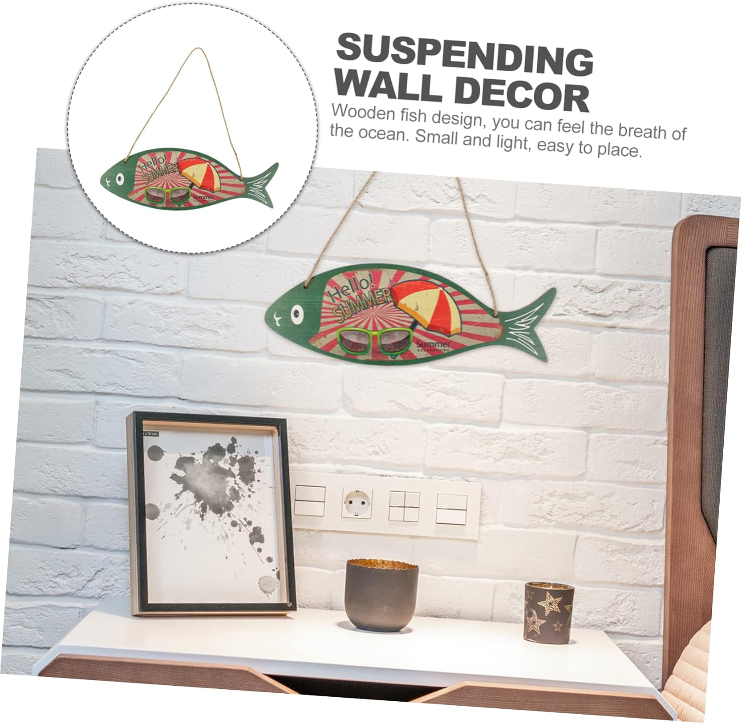 TOPPERFUN Wooden Fish Pendant for Hawaii Party Beach Decor Nordic Style Hanging Fish Ornament Rustic Home Wall Decor image number 4