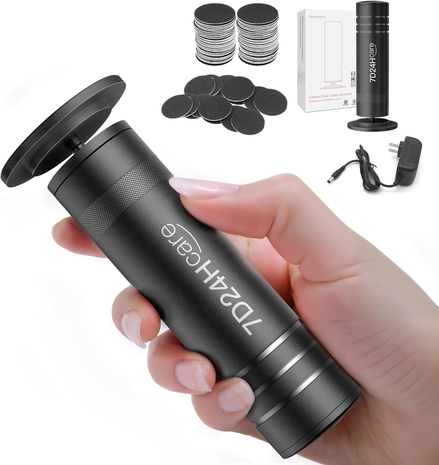 Electric Callus Remover for Feet，Electric Foot Care Tools，Stepless Speed Rechargeable Grinder with 60 Sandpaper Discs, Professional Pedicure Tool for Dead Dry Crack Skin Calluses-Black 004 image number 1