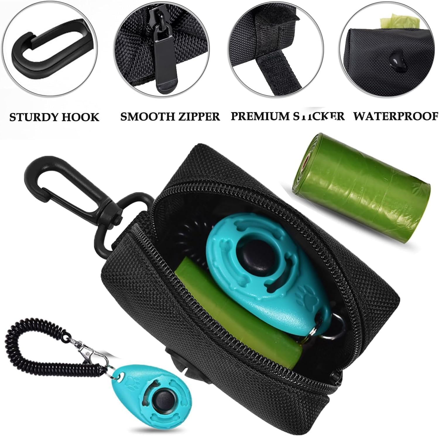 CUBETA Poo Bag Holder for Dogs, Poop Bag Holder for Dog Leash, Soft Fabric Zipper Fits Any Leash - Poop Bag Dispenser with 2 Rolls of Poo Bags image number 4