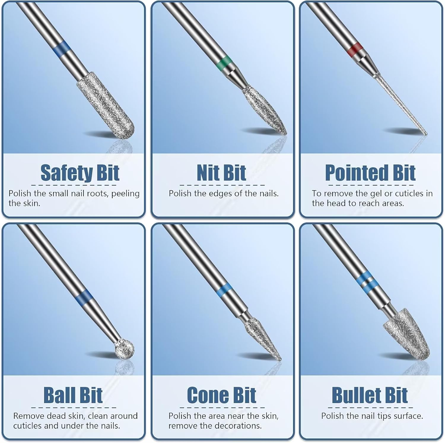 13PC Nail Drill Bits Set, 3Pcs Tungsten Carbide Drill Bits+ 3Pcs Ceramic Efile Nail Drill Bits+ 6Pcs Diamond Drill Bits+ 1Pcs Brush, 0.2Cm Drill Bits for Nails for Manicure Pedicure Home Salon