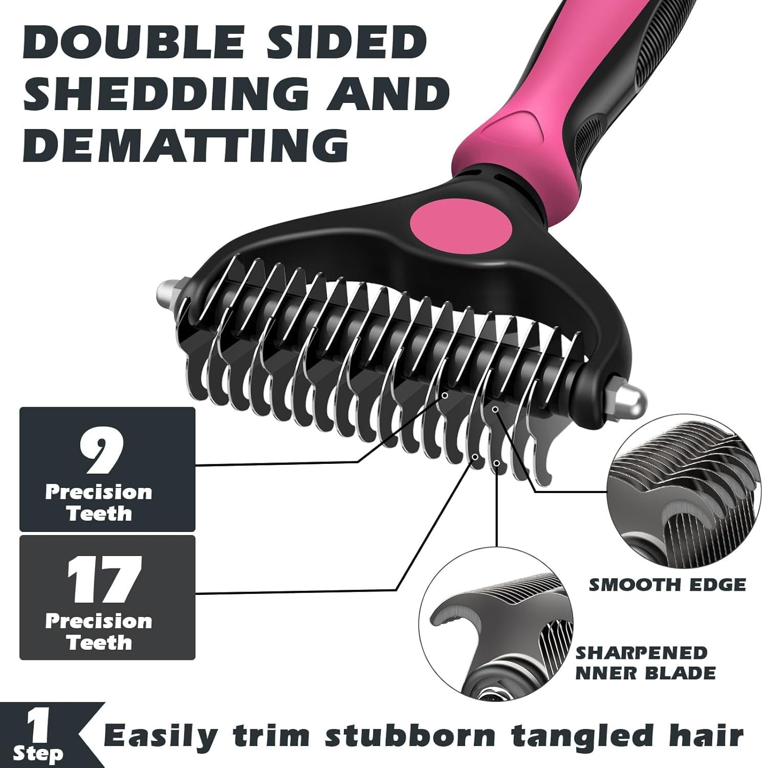 3 Pcs Dog Grooming Kit, Reusable Dog Brush for Shedding, Pet Supplies for Take Out Loose Hair and Tangles, Suitable for Pet Care (Pink Black) image number 2