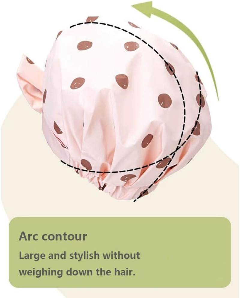 YHIXYUNAZ Luxury Waterproof Shower Cap &ndash; Extra Large Reusable Bath Cap for Women, Non-Slip Soft Elastic Band, Travel-Friendly Hair Protector (Leaf) - Pink Dot image number 2