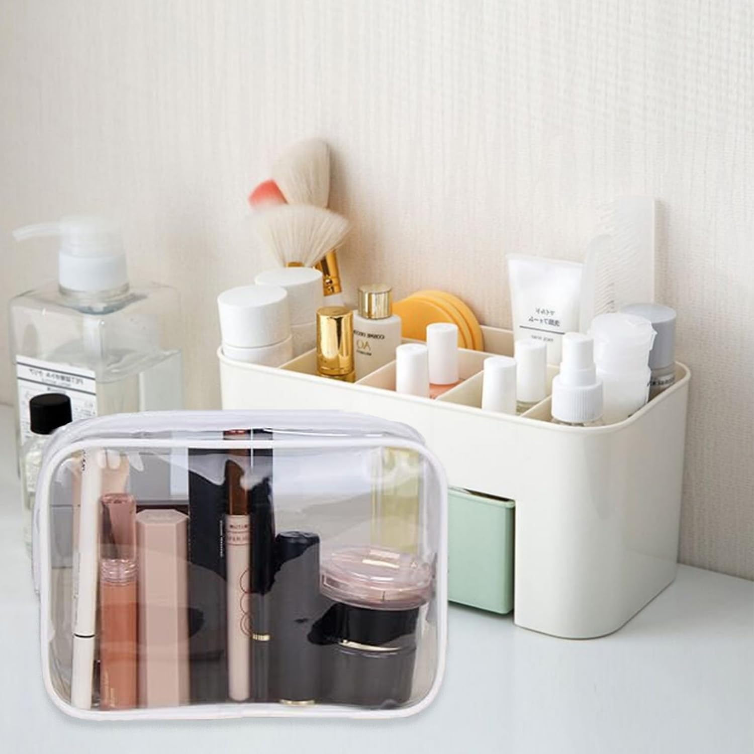 LINKPEACE TSA Approved Toiletry Bag, Cosmetic Bags 2 Pack with Zipper Carry on Airline Airport Travel Accessories, PVC Makeup Bags for Travel, Quart Size Travel Bags for Men and Women-White image number 5