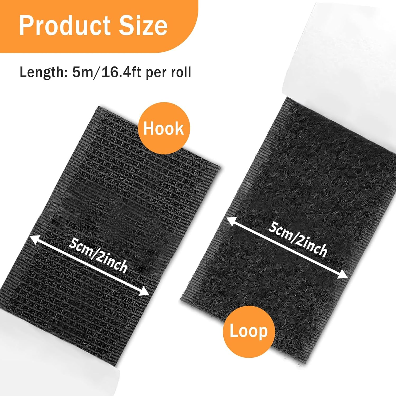 ZCOINS 2In X 16.4Ft Self-Adhesive Hook and Loop Strips Tape Roll Heavy Double Sided Sticky Duty Strips Industrial Strength Sticky Fastener Interlocking Fastener (Black) image number 2