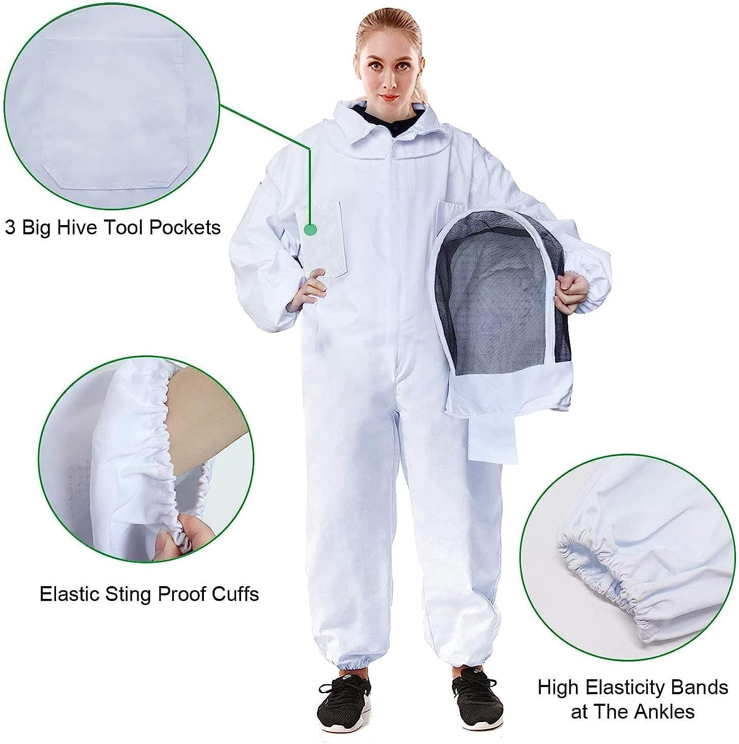 Professional Beekeeping Suit Outfit Apiarist Full Body Suit Beekeeping Jacket with Gloves&Ventilated Hood Beekeeper Hat with Netting Protection for Backyard Beginner Beekeepers image number 4