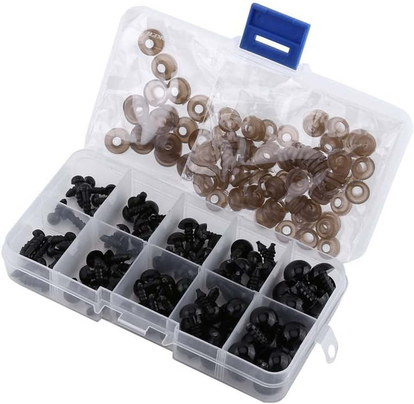 100Pcs Plastic Safety Toy Eyes for Toys Puppet Teddy Bear Doll Animal DIY Crafts 6-12Mm Black with Gasket image number 3