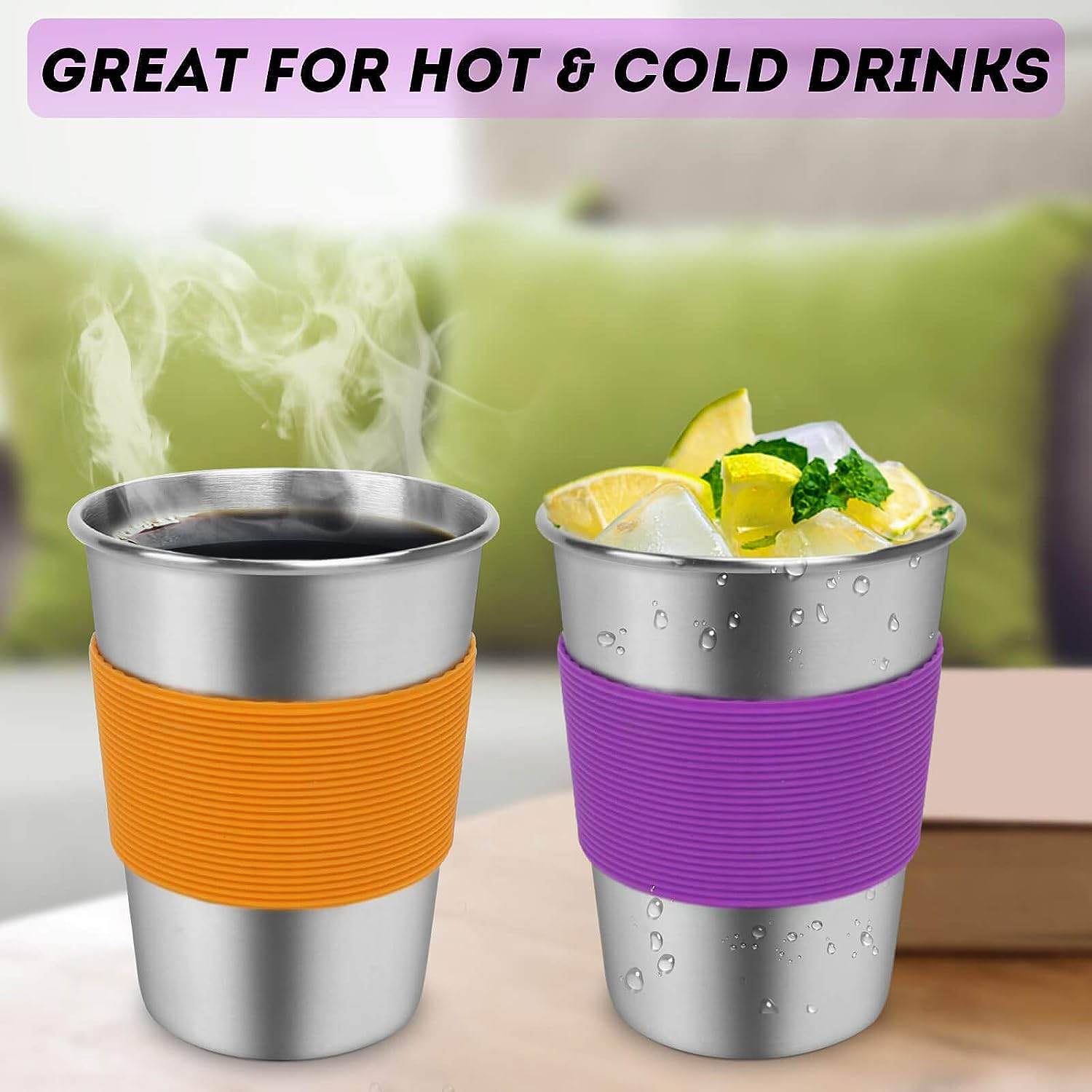 Kids Drinking Cups with Straws and Lids,Spill-Proof Stainless Steel Tumblers for Kids Dishwasher Safe, Unbreakable Metal Toddler Cups with Heat-Insulated Sleeves for Cold and Hot Drinks.5 Pack 12Oz image number 3