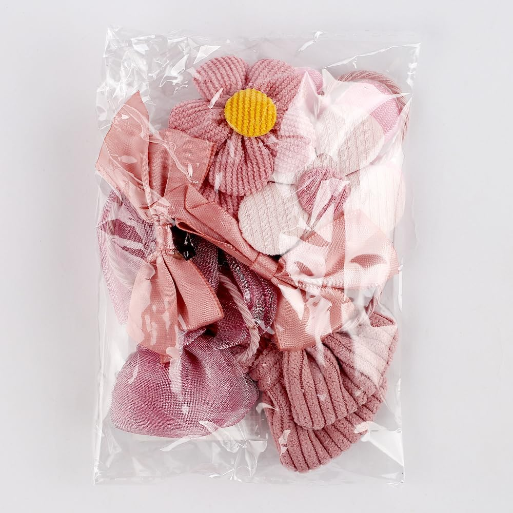Pack of 10 Cute Hair Bobbles Pink Bow Flower Small Hair Bobbles Girls Cute Bows Flowers Cable Tie Bow Baby Hair Scrunchie Girls for Girls Children Styling Hair Accessories Girls