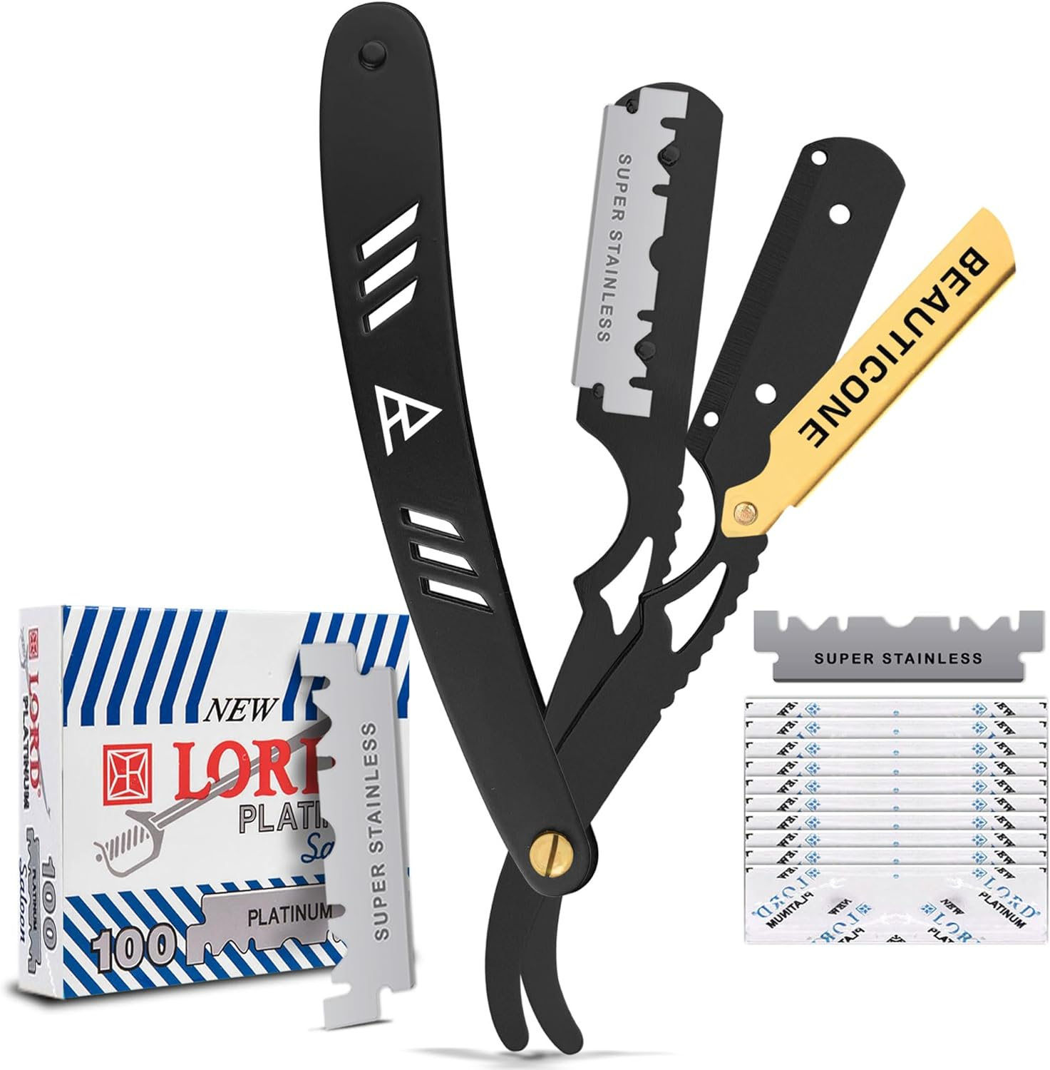 Straight Razors for Men, Straight Edge Razor, 100 Single Edge Blades, Stainless Steel, Barber Razor for Men'S Shaving, Barber Shaving Knife, Swinglock