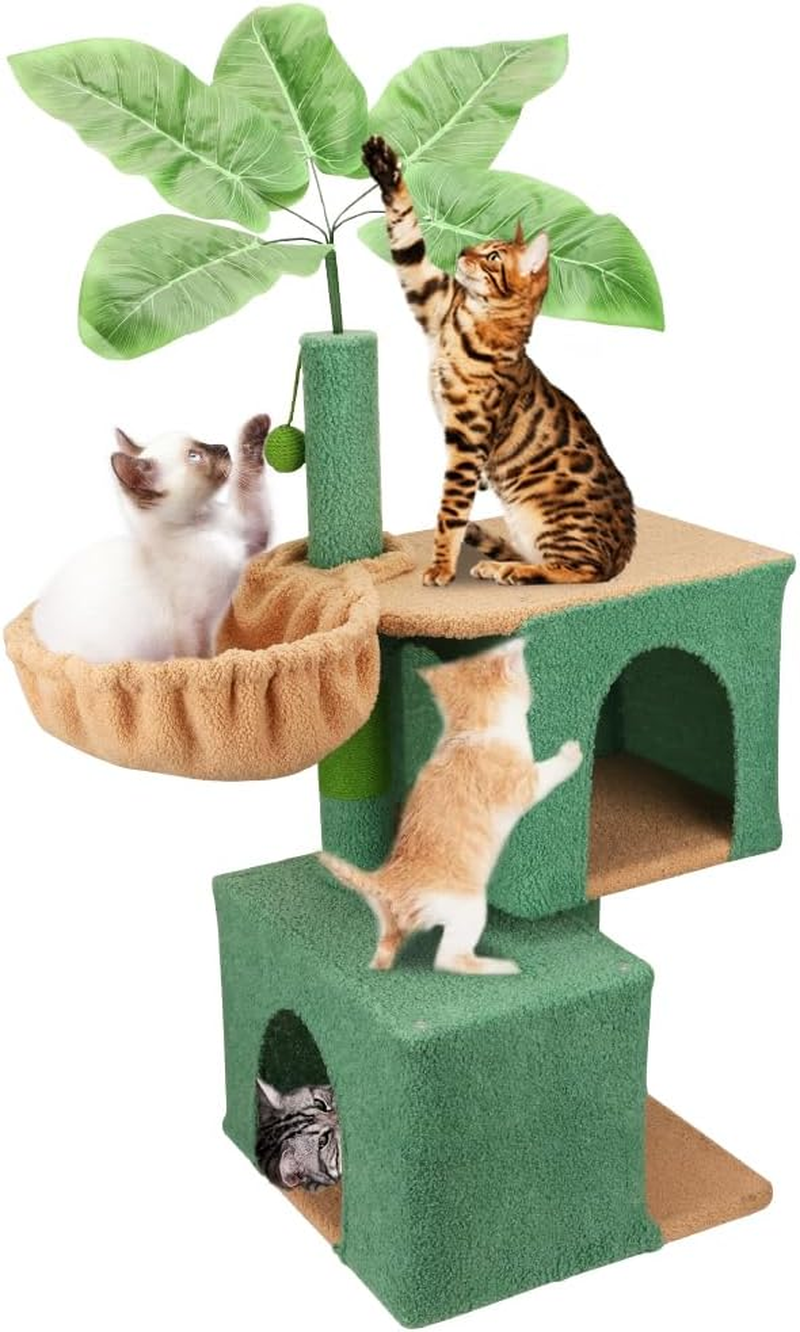 Vaka Pet 110Cm Cat Tree Tower, Multi-Level Cat Scratching Post with Hammock, Condo & Play Ball, Green Cat Furniture for Indoor Cats Activity and Rest image number 1
