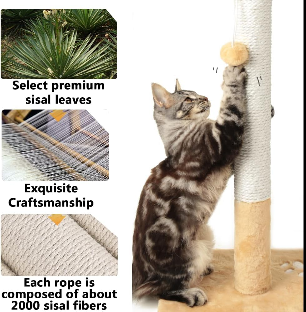 4 Pcs Natural Sisal Replacement Cat Scratching Post, Sisal Cat Climbing Frame, Cat Scratching Post Replacement with M8 Screws,For Kitten Tree Tower Cat Furniture Accessories