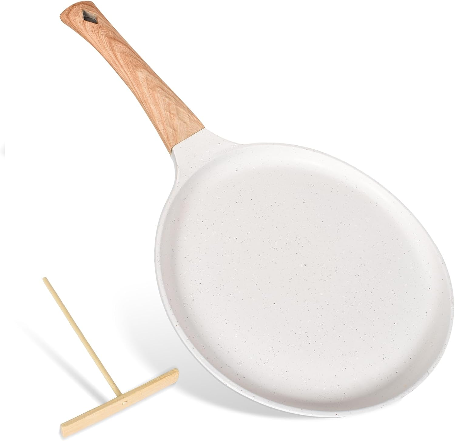 Crepe Pan 24Cm, Non-Stick Frying Pan, Pancake Pan, with Removable Handle, Non-Stick Medical Stone Coating, for All Hobs and Induction Cookers, PFOA Free (White)