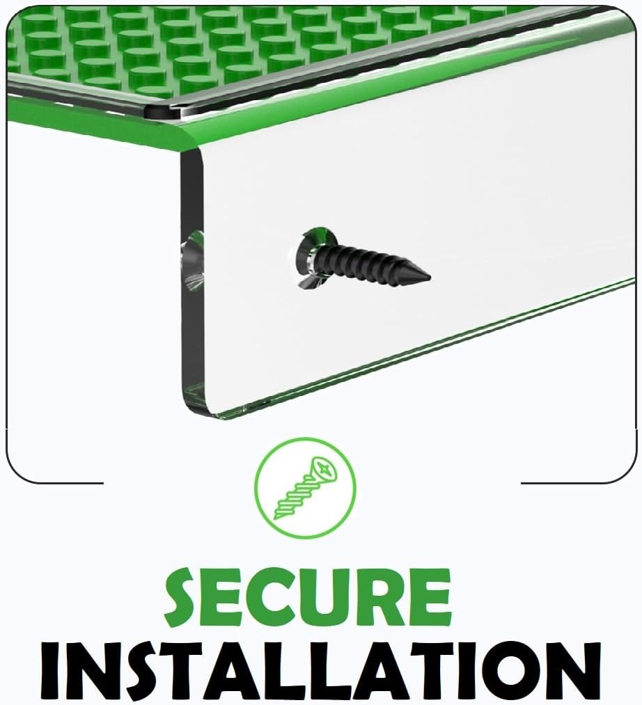 GALVANOX Display Sheves for Building Bricks (2 Pack) Compatible with All Toy Block Brands, Floating Wall Mounted Shelf with 10 Inch Removable Baseplate (Clear Acrylic Stand) image number 4