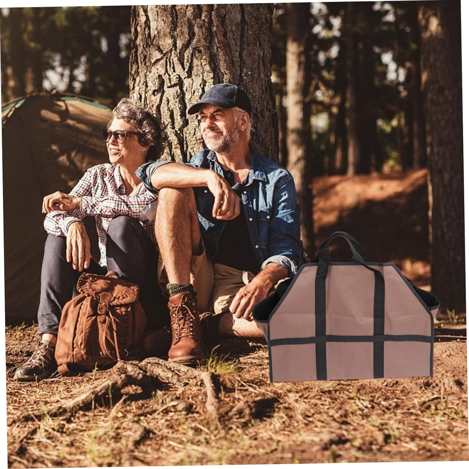 Luxshiny 1PC Large Capacity Log Tote Bag Firewood Carrier Handbag for Scratch Resistant and Practical Storage for Wood Camping Gear and Household Items Coffee Color image number 2