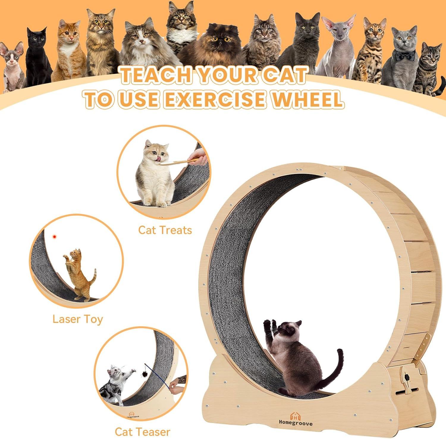 Homegroove Cat Exercise Wheel, 45 Inch Large Cat Wheels for Indoor Cats,Versatile Cat Running Wheel Treadmill with Detachable Carpet for Cat'S Weight Loss and Health (Natural Wood Color, XL) image number 1