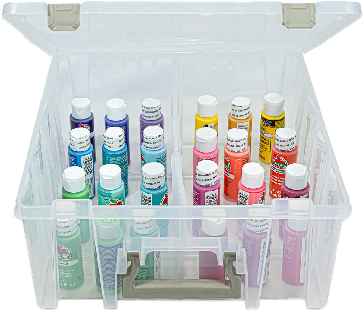 Artbin 6990SO Super Satchel Double Deep with Removable Dividers &ndash; Large Portable Art and Craft Storage, Translucent with Gold Carrying Handle and Snap-Tight Latches, Clear & Gold image number 5