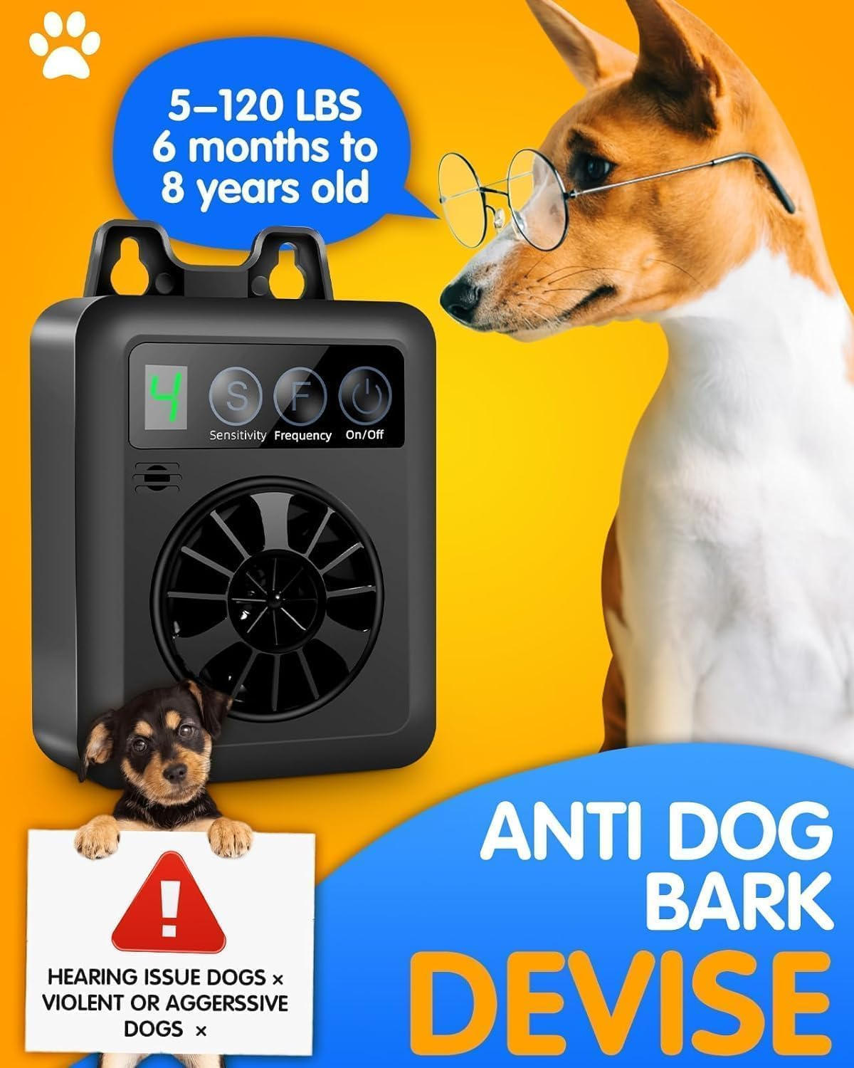 Rechargeable Dog Barking Control Devices Waterproof 50Ft Ultrasonic Dog Bark Deterrent with 4 Levels Sonic anti Bark Device for Dogs image number 2