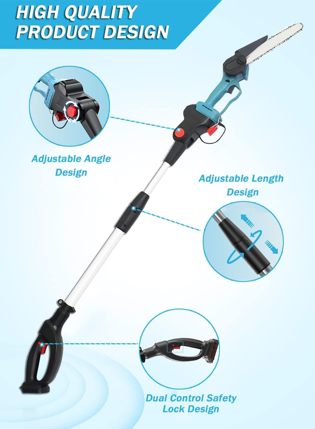 Mini Chainsaw Cordless, 6 Inch Handheld Electric Power Chainsaw with 2Pcs Batteries, One-Hand Operated Portable Chain Saw for Tree Branches Trimming (Long Model)