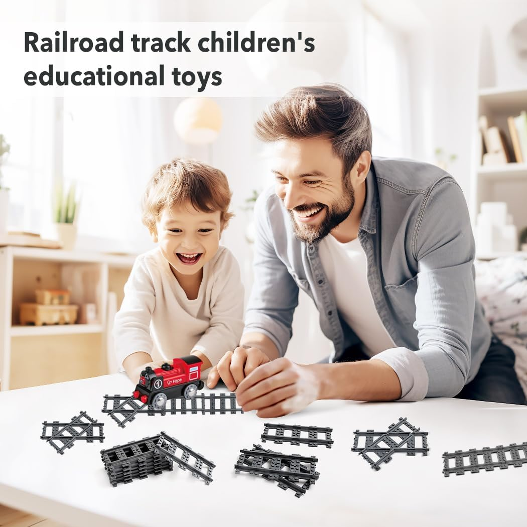 42PCS City Train Tracks, Classic Accessories, Railroad Building Toy Compatible with All Major Brand - 38 Straights, 2 Left Right 45&deg; Intersection Rails, 2 Flexible Rails image number 2