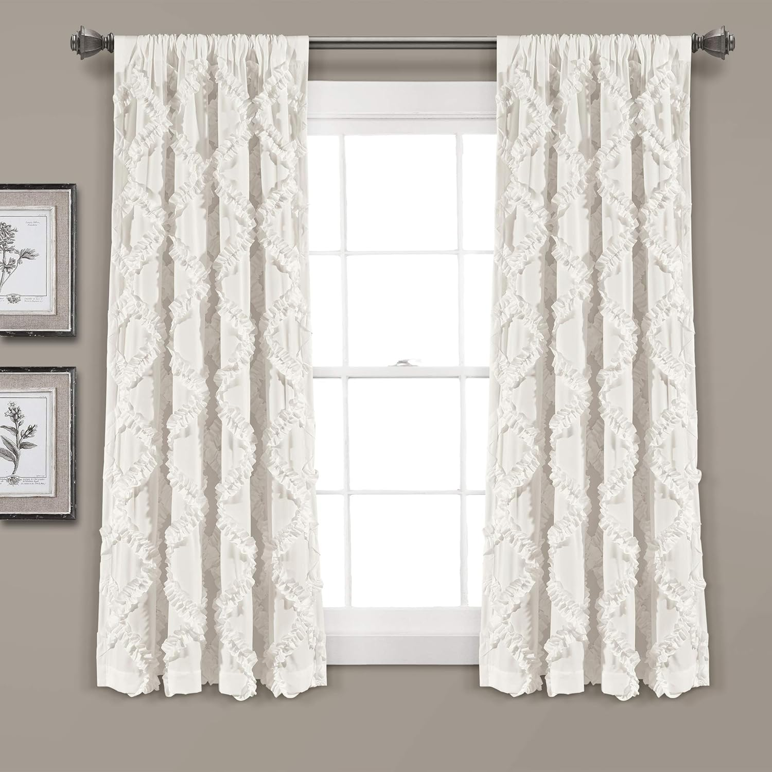 Lush Decor Ruffle Diamond Window Curtain Panel Pair, 63 in X 54 In, White image number 4