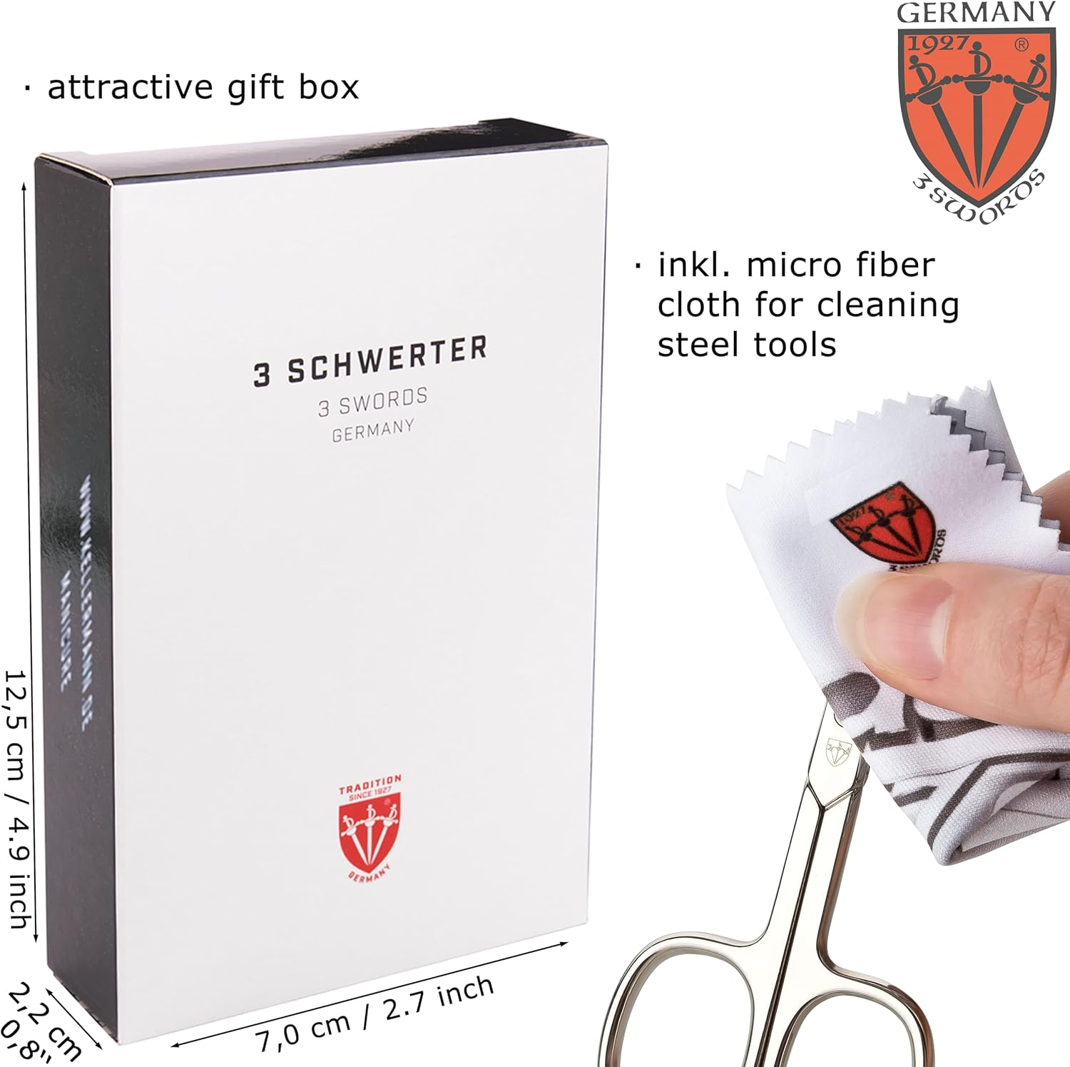 3 Swords Germany - Brand Quality 6 Piece Manicure Pedicure Grooming Kit Set - Scissors, Metal and Glass Nail File, Clipper, Tweezers with Synthetic Leather Case - White/Black Tools - Black image number 3