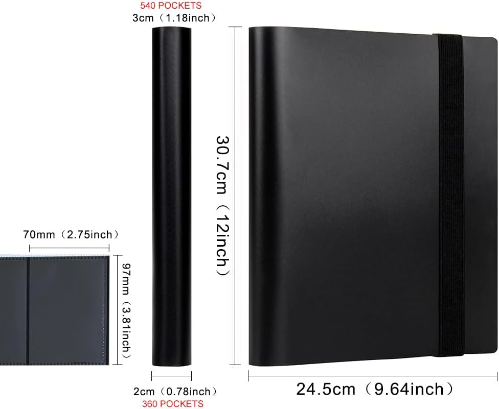 Vivva 9 Pocket Card Binder, Premium Trading Card Binder, 360/540 Double Sided Pocket PU Collection Binder, Collector Album, Card Folder for MTG, TCG, Sports Cards (360 Pockets(White)) - 360 Pockets(Black) image number 3
