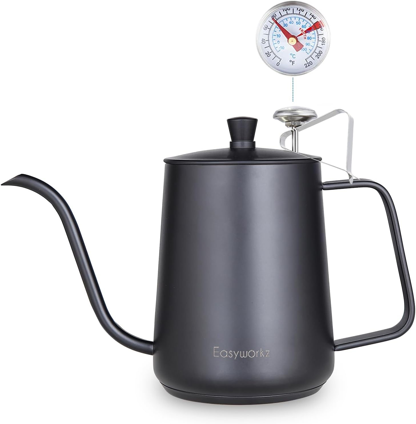 Easyworkz Gage Pour over Kettle 600 Ml Stainless Steel Gooseneck Long Narrow Drip Spout Coffee Tea Pot with Thermometer Silver