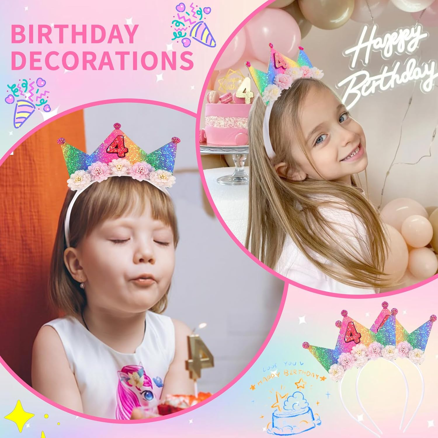 Vovii - Birthday Headband（Ba0216 - Rainbow(5Th) image number 6