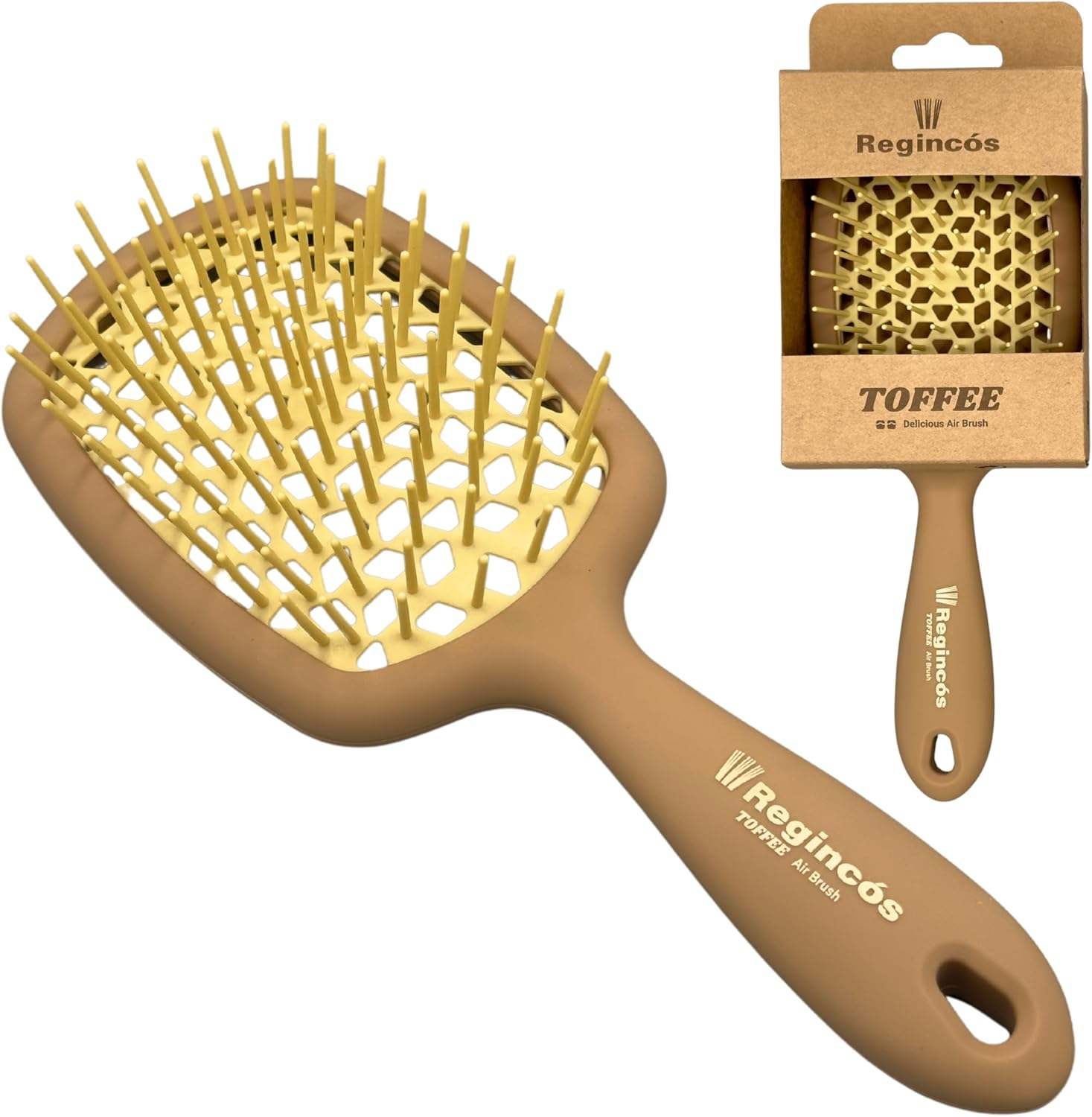 Reginc&oacute;s - Toffee Brush - Flexible - Anti-Tangling - Detangles - Dry and Wet Hair - Soft Touch - Brown Beige image number 4