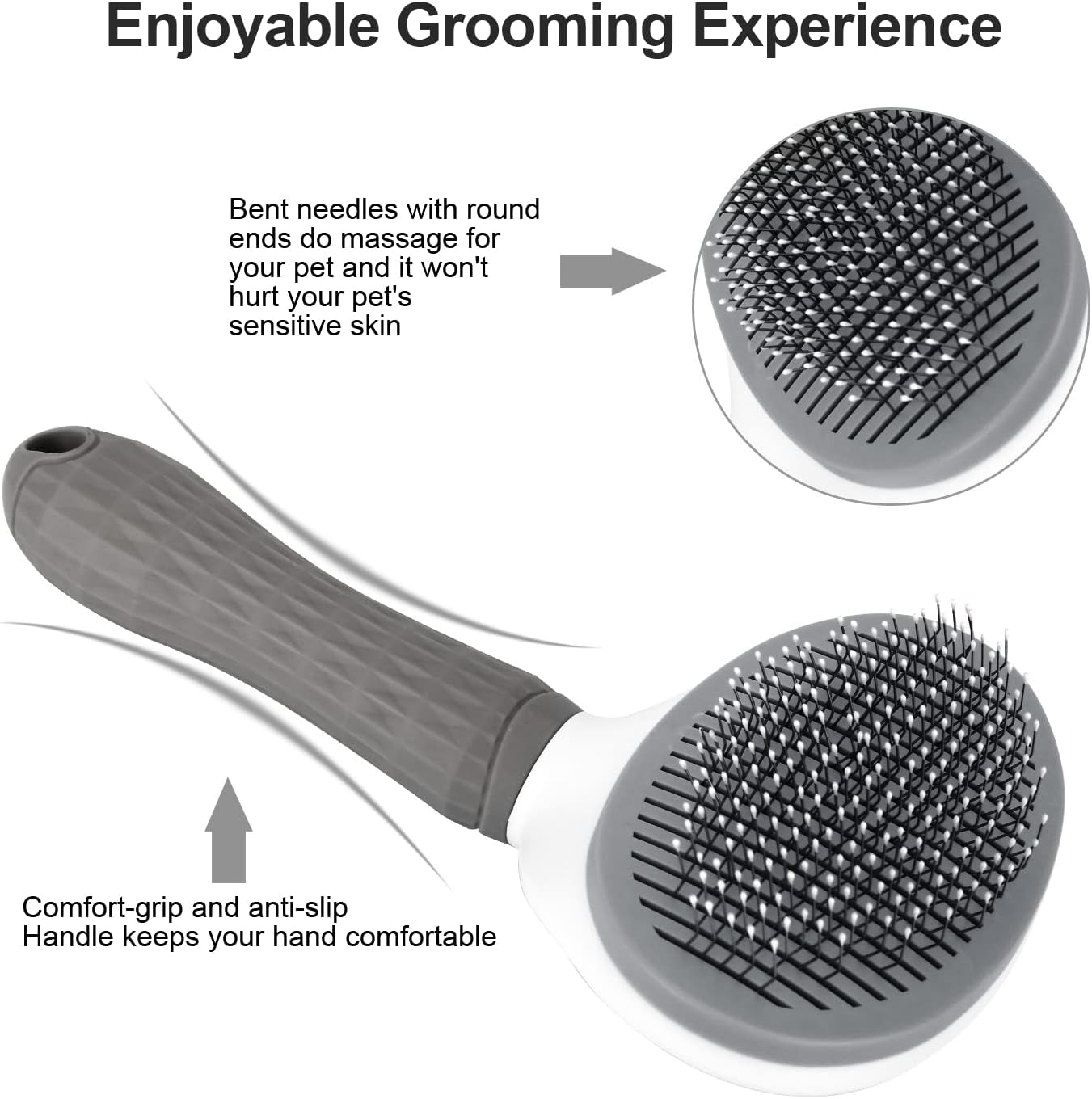 Depets Self Cleaning Slicker Brush, Dog Cat Bunny Pet Grooming Shedding Brush - Easy to Remove Loose Undercoat, Pet Massaging Tool Suitable for Pets with Long or Short Hair Gray image number 1