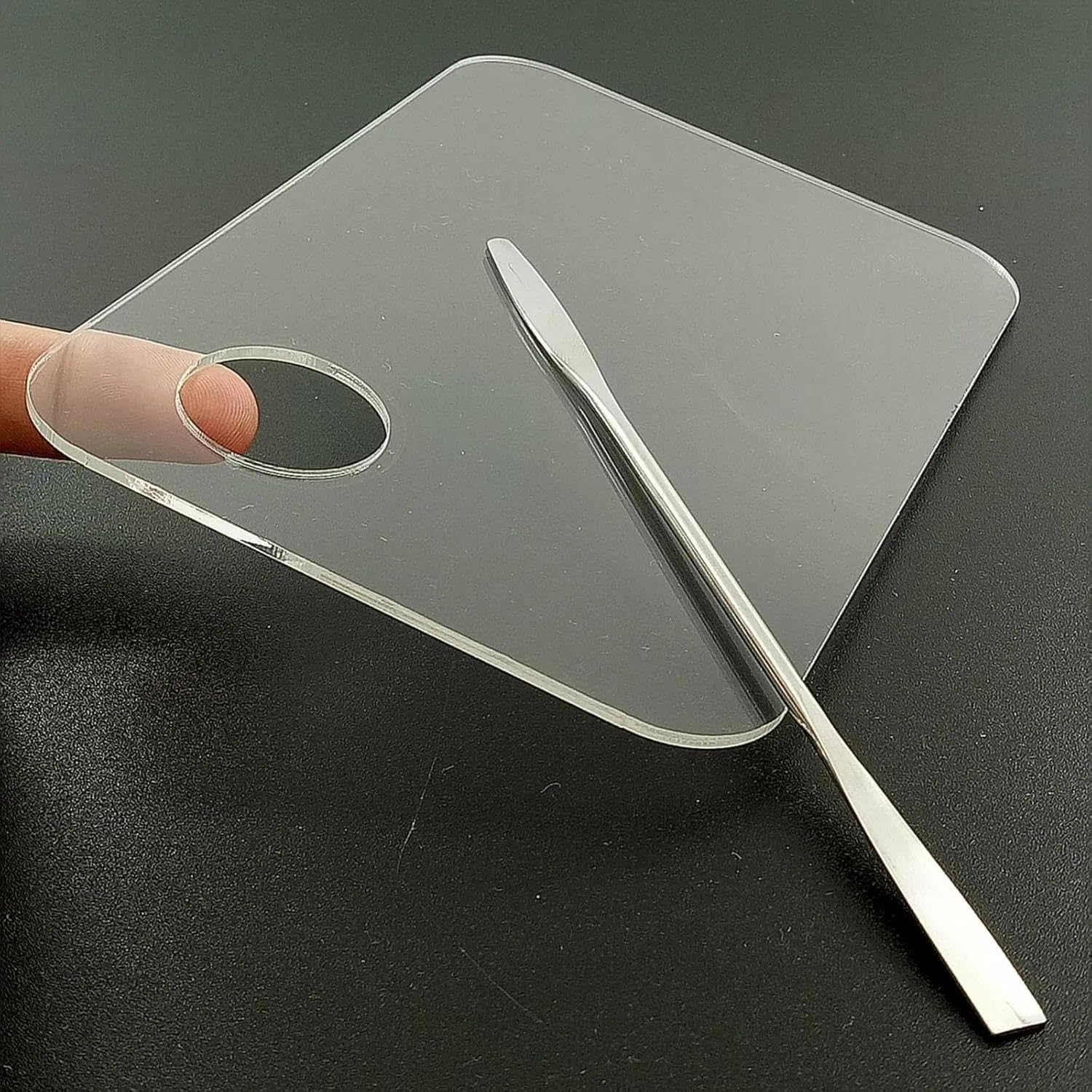 Professional 2 Pcs Makeup Palette and Spatula Set for Foundation Mixing with Rectangular Acrylic Tray and Stainless Steel Tool - Ruibex image number 2