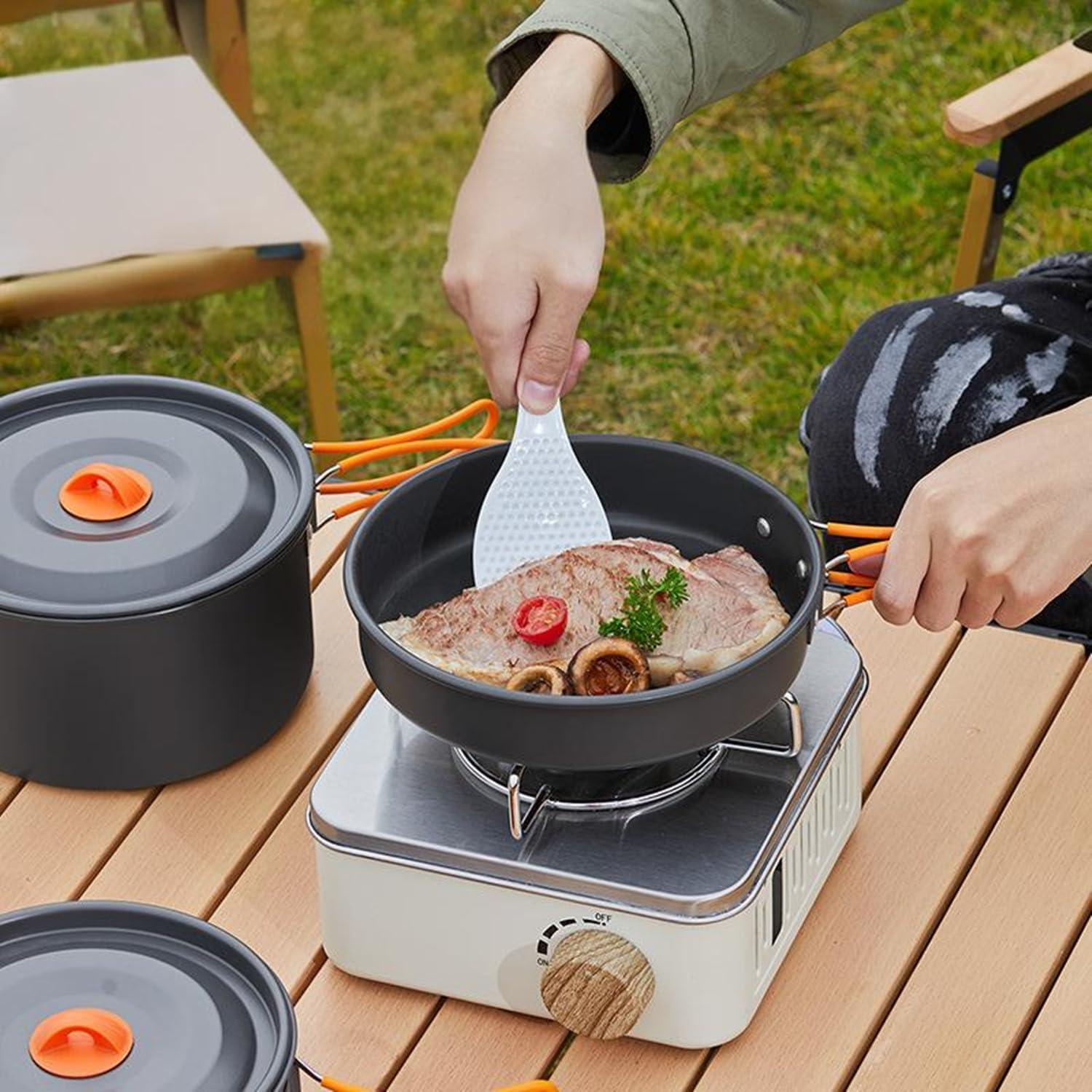 Homeily Camping Frying Pan, 12 Inch Aluminium Alloy Non-Stick Frying Pan with Folding Handles and Mesh Bag, Portable Backpacking Pan for Outdoor Camping Picnic Hiking image number 2