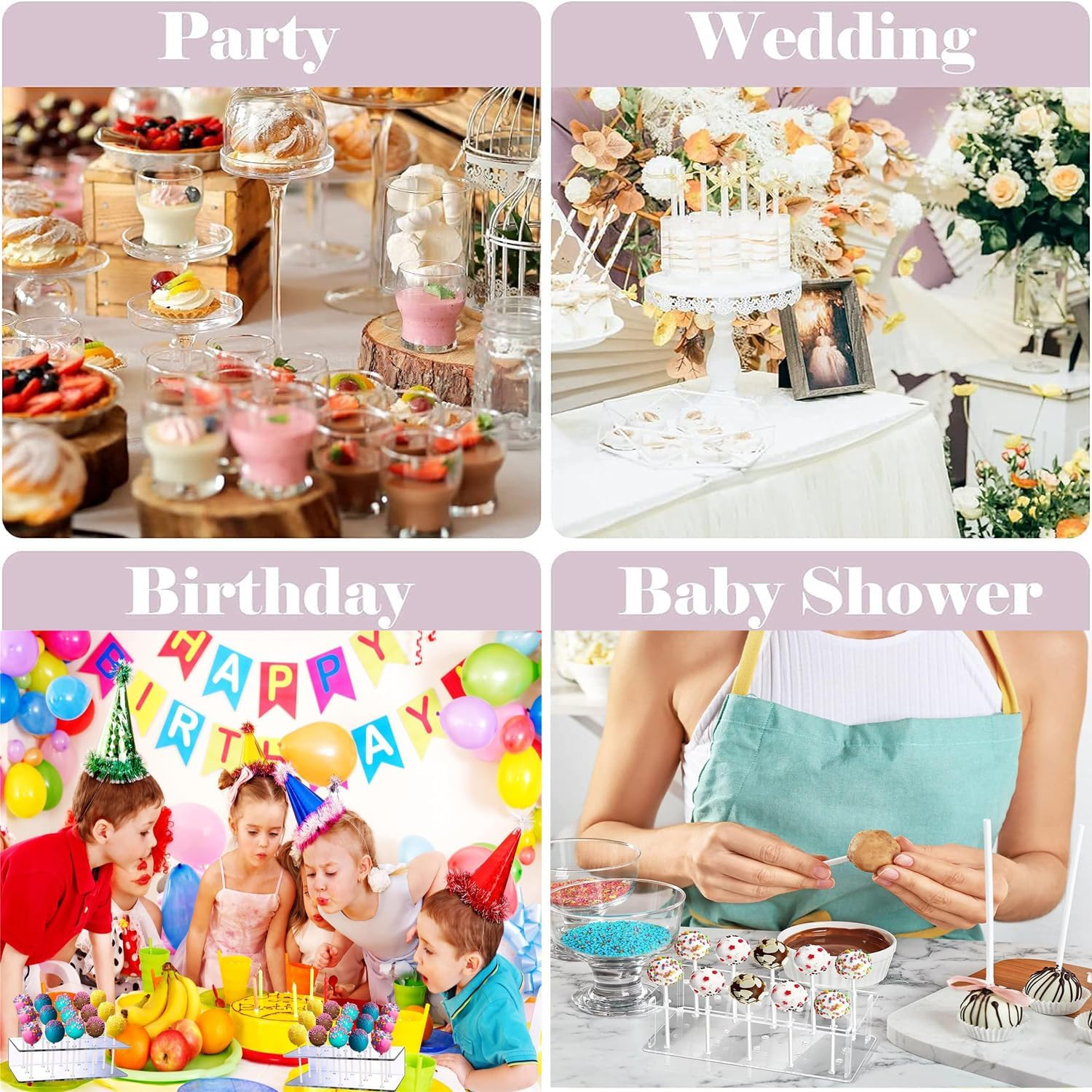 Lxcshljx 2Pcs Cake Pop Holder, 15 Hole Acrylic Transparent Lollipop Display Stand for Wedding, Birthday Party, Baby Showers, Halloween, Christmas Candy Decorative Making Tools image number 4