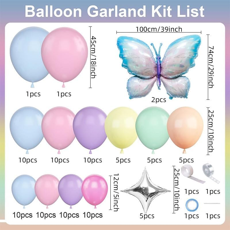 Butterfly Balloon Wreath Arch Set, Birthday Party Decoration（98 PCS）