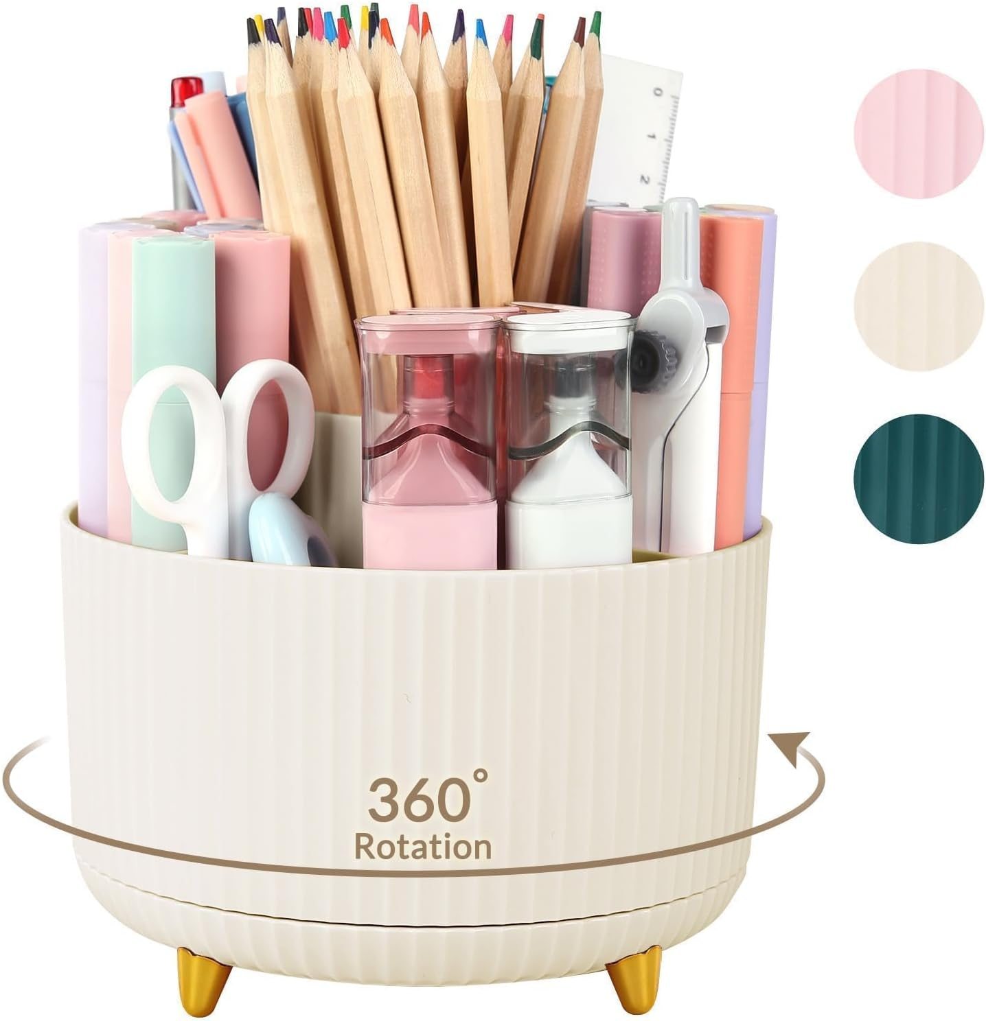 SKYDUE 360 Rotating Multipurpose Organizer - Cute Rotating Pen Holder with 5 Slots for Art Supplies, Office, School, Home