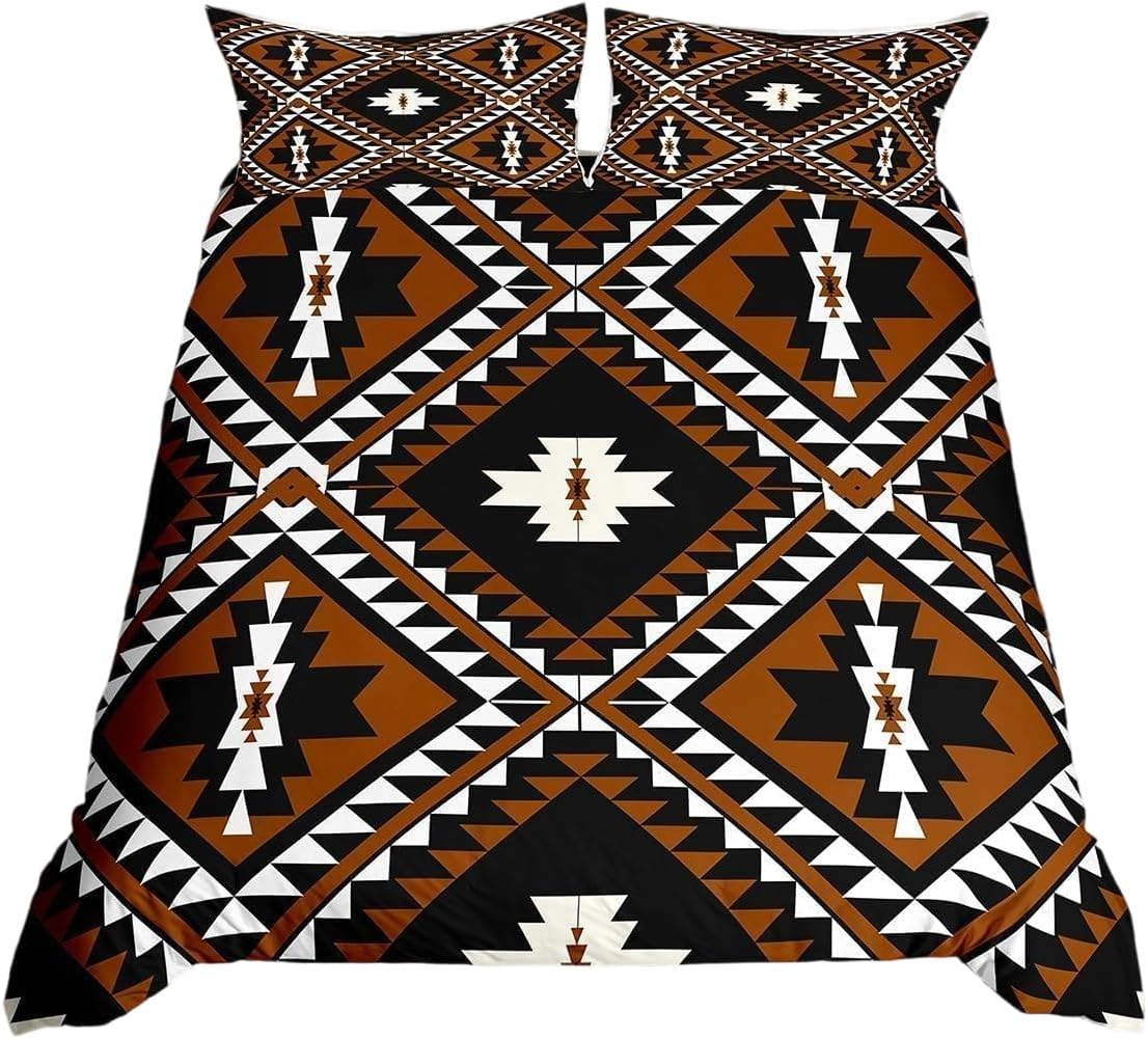 Homewish Aztec King Size Duvet Cover Set for Adults Women Men - Southwestern Bohemian Bedding Set with 2 Pillowcases - Boho Geometric Pattern Quilt Cover Black Reversible - Western Bed Sets image number 5