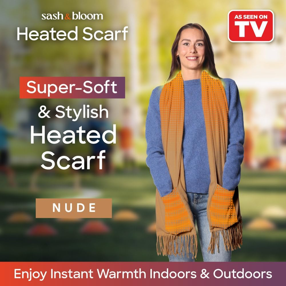 Sash & Bloom Heated Scarf Nude &ndash; Super-Soft and Stylish Portable with Pockets, 3 Settings, Heats up to 55 Degrees, Auto-Off, for Sport Games, Camping, Hiking, Walking, Office, Home image number 3