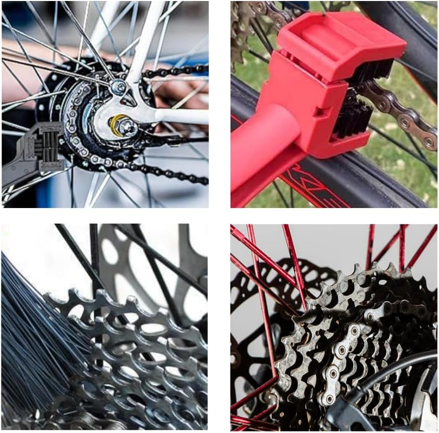 GYWHOOFT Bike Chain Cleaning Brush, 3-Sided Bristle Gear Grunge Cleaner for Bike and Motorcycle Chains, Durable Bristles for Drivetrain Maintenance and Wheel Sprocket Cleaning(Black)