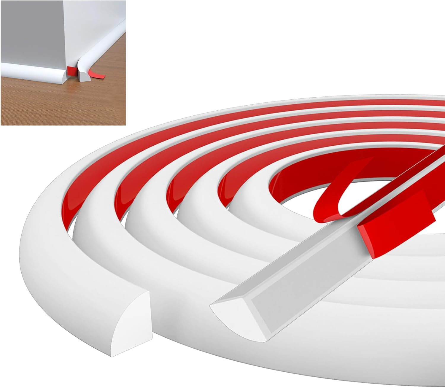 5 Meters Floor Edge Trim Self-Adhesive, Moulding Trim Flexible Quarter Round, PVC Corner Trim, Peel and Stick Wall Moulding Panel Frame for Wall Corner, Skirting Board, Ceiling, Floor (White) image number 5