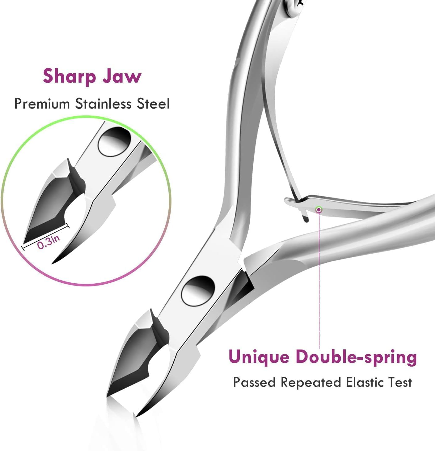 Miners2000 Cuticle Trimmer Cuticle Remover with Cuticle Pusher,Professional Stainless Steel Durable Pedicure Manicure Tools Cutter Nipper Scissor Clipper for Fingernails and Toenails Dead Skin Silver