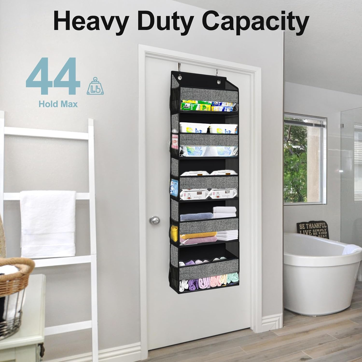 Over Door Organizer with 5 Large Pockets 10 Mesh Side Pockets, 5-Shelf Extra Large and Sturdy Hanging Storage Organizer for Pantry, Nursery (Black) image number 3
