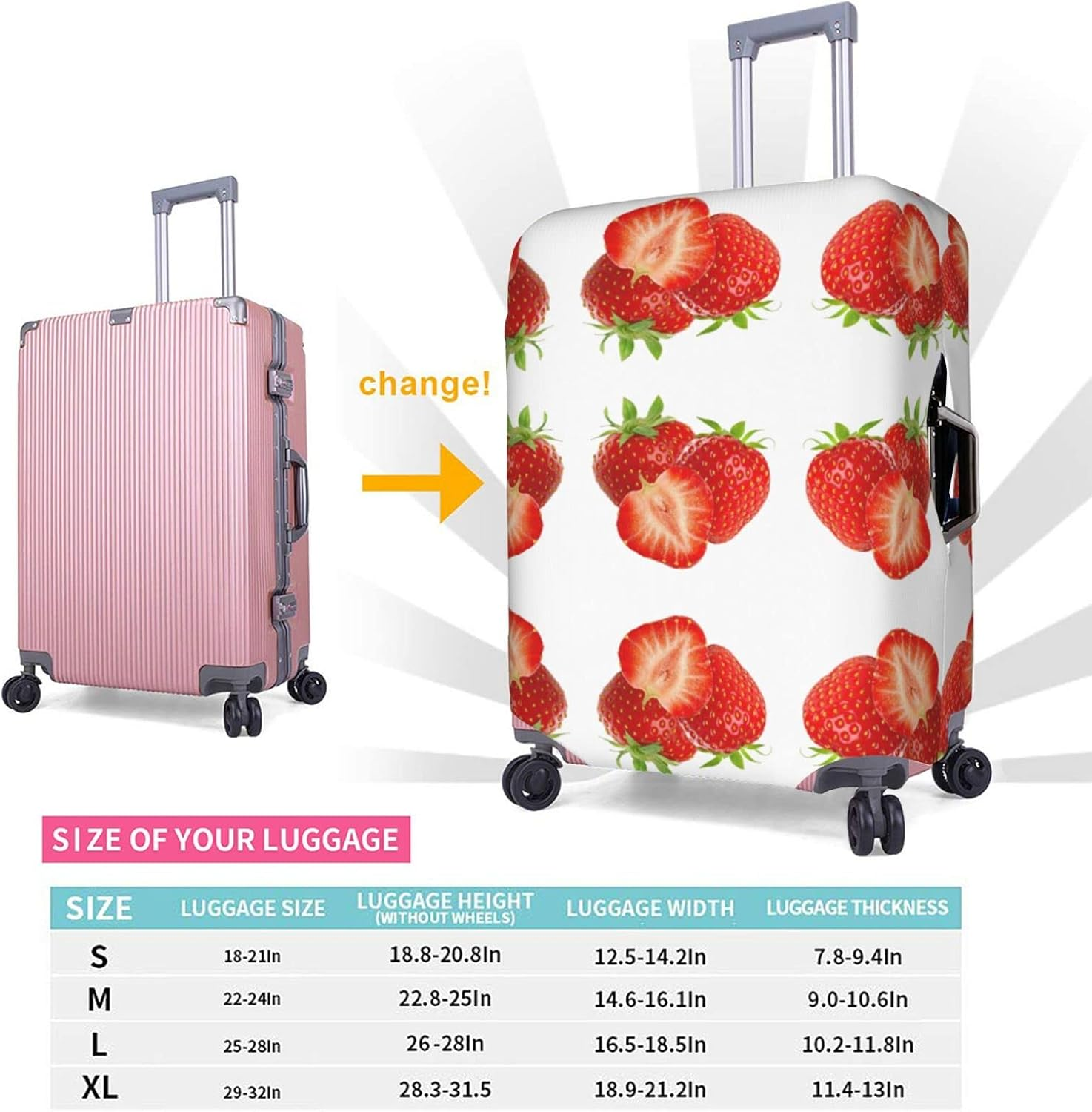 Fresh Strawberry Luggage Cover Anti-Scratch Suitcase Protector Fits 18-32 Inch Luggage image number 6