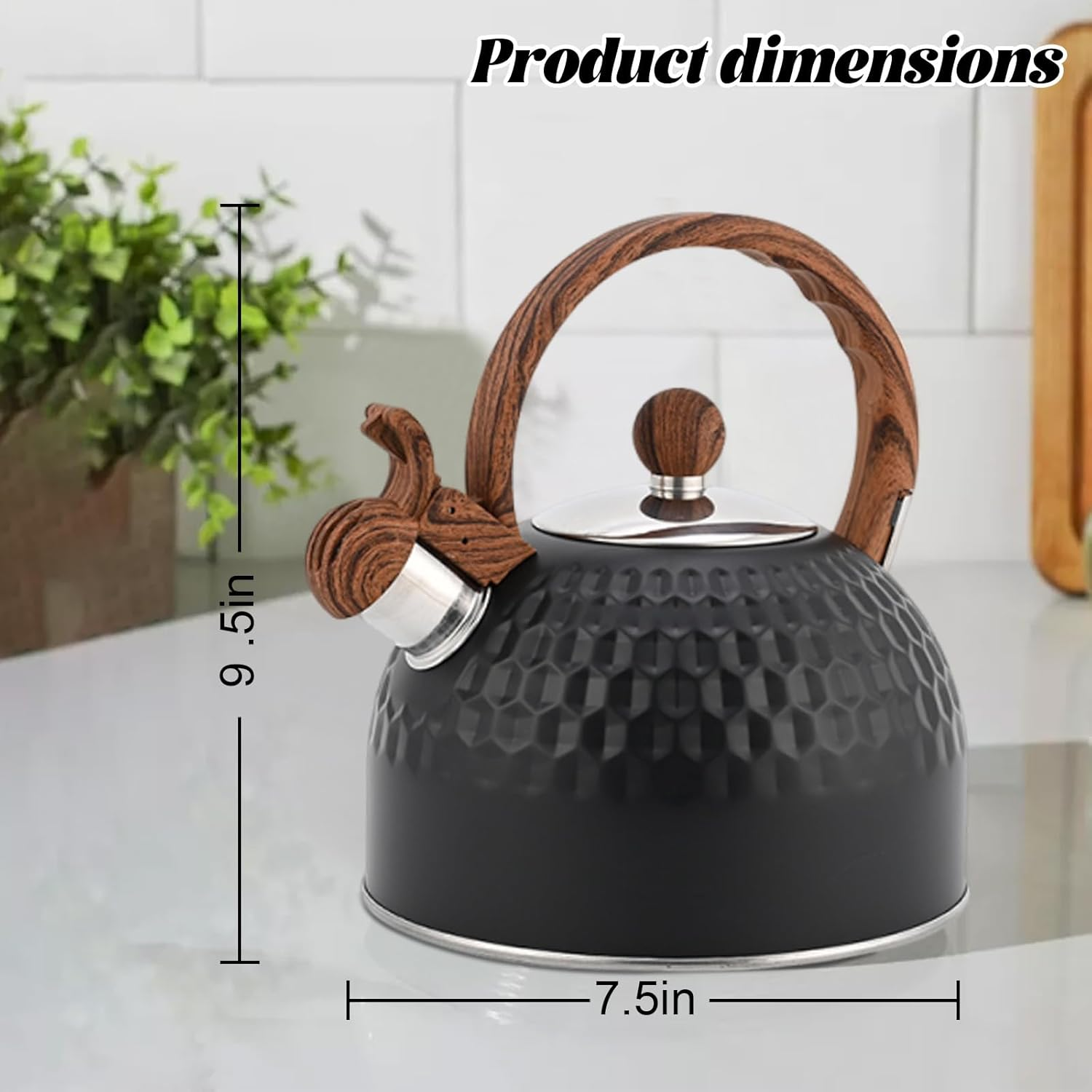 Whistling Tea Kettle Stovetop, 85 OZ / 2.5 Liter Stainless Steel Stove Gas Induction Teapot, Quick Heating Automatic Whistle Teapots Stove Teapots Stove Teapot, Black image number 2