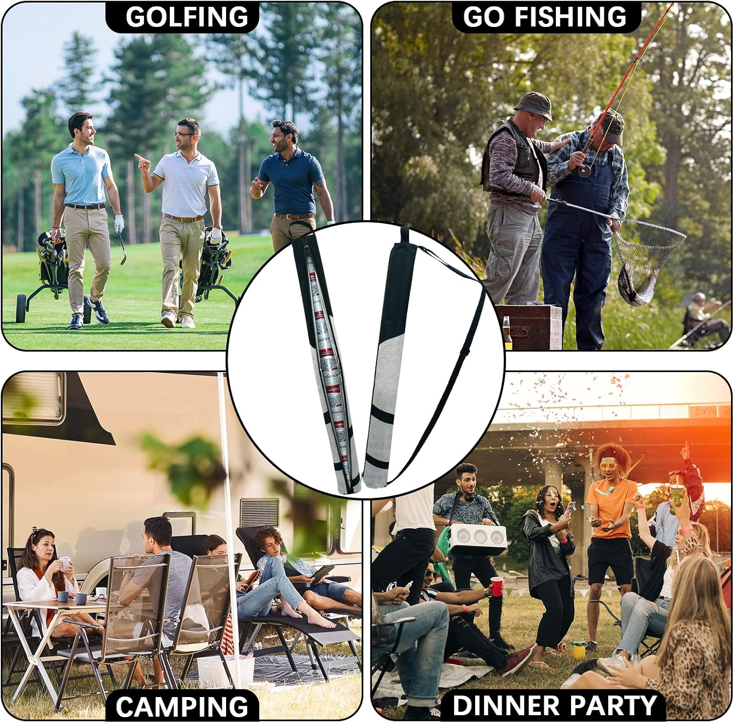 Custom Gray Golf Beer Sleeve, 7 Can Insulated Cooler Bag with Adjustable Shoulder Strap, Keeps Drinks Cool on the Course image number 4